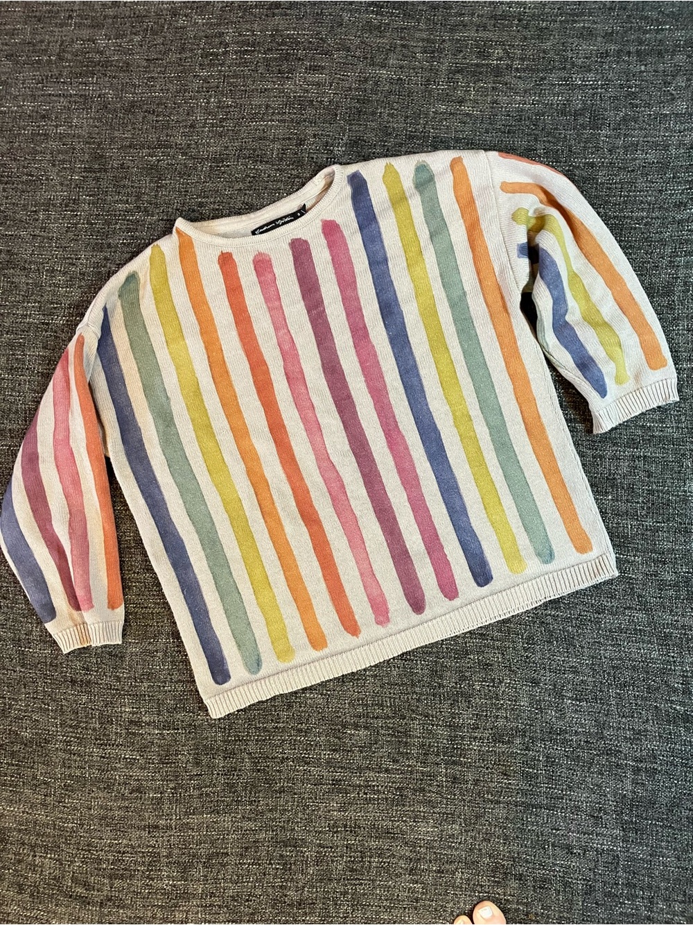Grey Rainbow Striped Crewneck Sweater